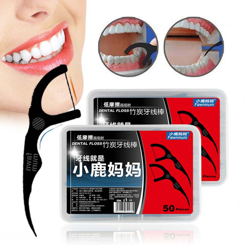 Y&W&F 50pcs/Set Dental Floss Black Bamboo